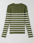 Striped Contrast Long Sleeve Knit Top