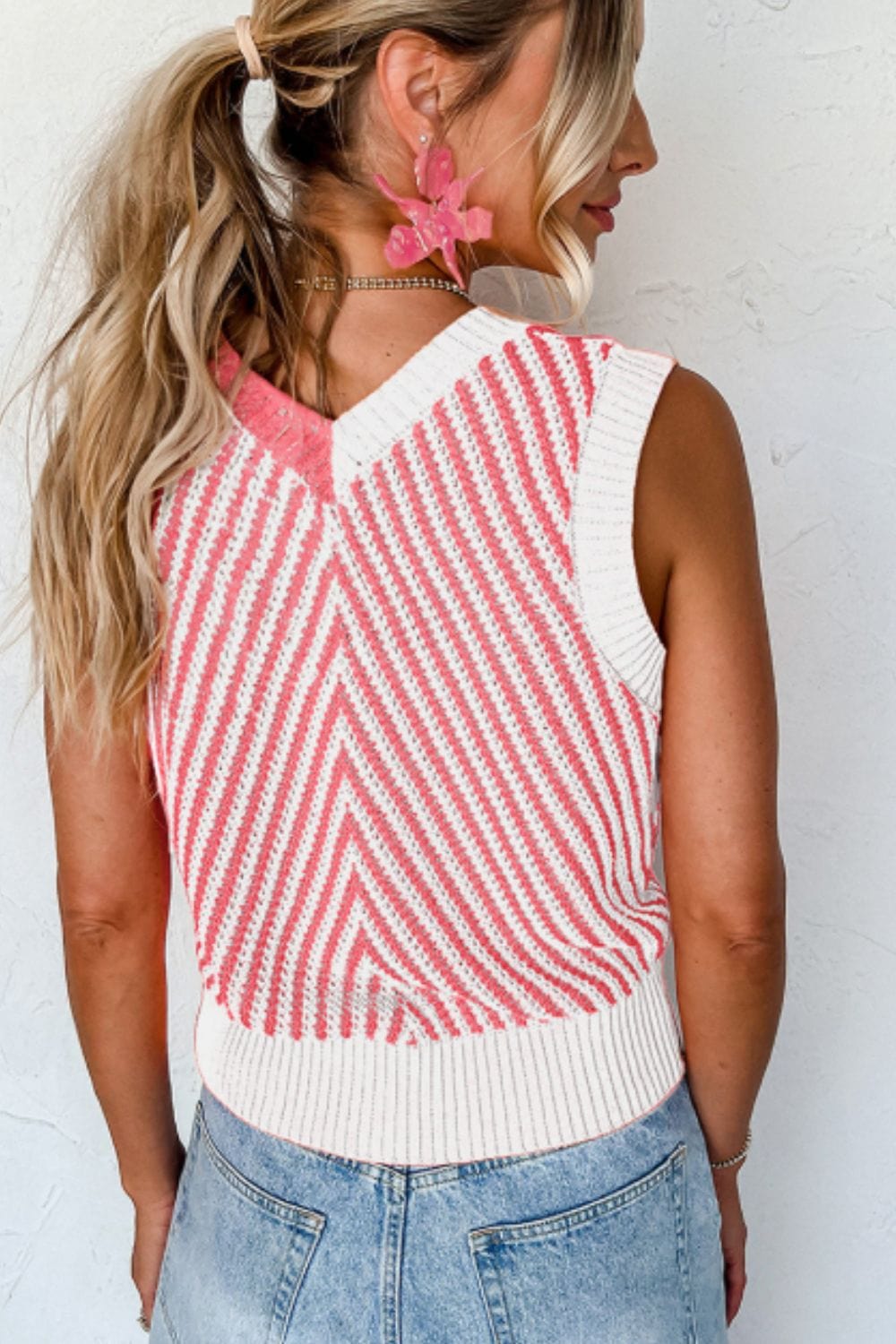 Striped Contrast V-Neck Sweater Vest