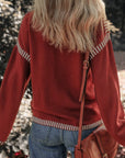 Striped Detail Round Neck Dropped Shoulder Sweater