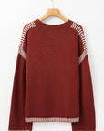 Striped Detail Round Neck Dropped Shoulder Sweater