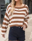 Striped Dropped Shoulder Long Sleeve Sweater