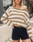 Striped Dropped Shoulder Long Sleeve Sweater