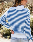 Striped Half Zip Mock Neck Long Sleeve Sweater