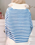 Striped Half Zip Mock Neck Long Sleeve Sweater