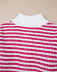 Striped Half Zip Mock Neck Long Sleeve Sweater