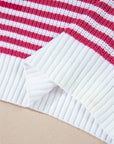 Striped Half Zip Mock Neck Long Sleeve Sweater