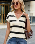 Striped Johnny Collar Cap Sleeve Sweater