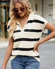 Striped Johnny Collar Cap Sleeve Sweater