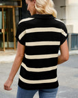 Striped Johnny Collar Cap Sleeve Sweater