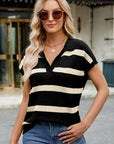 Striped Johnny Collar Cap Sleeve Sweater