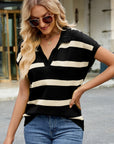 Striped Johnny Collar Cap Sleeve Sweater