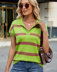 Striped Johnny Collar Cap Sleeve Sweater