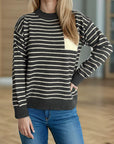 Striped Mock Neck Long Sleeve Sweater