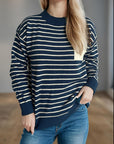 Striped Mock Neck Long Sleeve Sweater