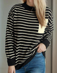 Striped Mock Neck Long Sleeve Sweater