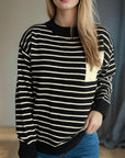 Striped Mock Neck Long Sleeve Sweater