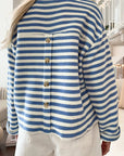 Striped Notched Long Sleeve Top