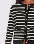 Striped Round Neck Button Up Long Sleeve Cardigan