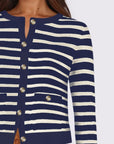 Striped Round Neck Button Up Long Sleeve Cardigan