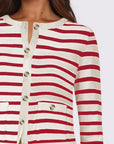 Striped Round Neck Button Up Long Sleeve Cardigan