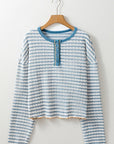 Striped Round Neck Dropped Shoulder Long Sleeve Top