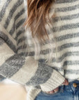 Striped Round Neck Dropped Shoulder Sweater