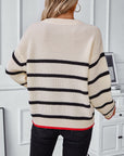 Striped Round Neck Dropped Shoulder Sweater