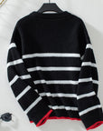 Striped Round Neck Dropped Shoulder Sweater