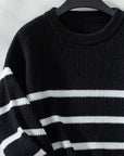 Striped Round Neck Dropped Shoulder Sweater