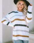 Striped Round Neck Dropped Shoulder Sweater