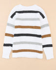 Striped Round Neck Dropped Shoulder Sweater