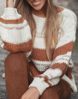 Striped Round Neck Dropped Shoulder Sweater