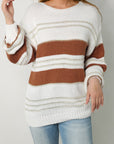 Striped Round Neck Dropped Shoulder Sweater