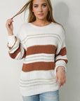 Striped Round Neck Dropped Shoulder Sweater