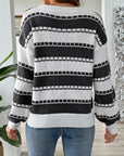 Gray Striped Round Neck Long Sleeve Sweater