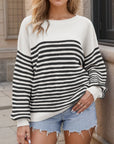 Striped Round Neck Long Sleeve Sweater