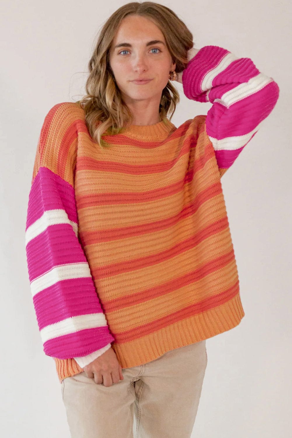 Striped Round Neck Long Sleeve Sweater