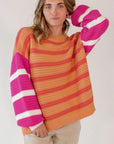 Striped Round Neck Long Sleeve Sweater