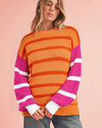 Striped Round Neck Long Sleeve Sweater