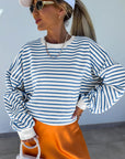 Striped Round Neck Long Sleeve Sweatshirt