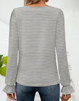 Striped Square Neck Flounce Sleeve Top