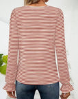 Striped Square Neck Flounce Sleeve Top