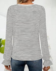 Striped Square Neck Flounce Sleeve Top