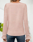 Striped Square Neck Flounce Sleeve Top