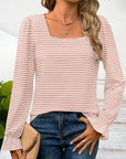 Striped Square Neck Flounce Sleeve Top