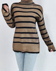 Striped Turtleneck Drop Shoulder Sweater