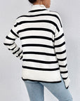 Striped Turtleneck Drop Shoulder Sweater