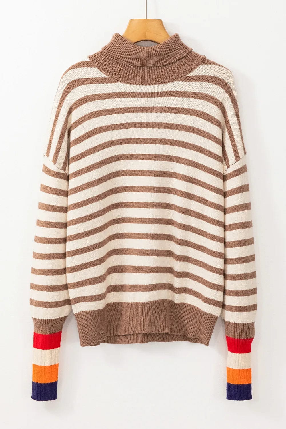 Antique White Striped Turtleneck Long Sleeve Sweater