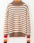 Antique White Striped Turtleneck Long Sleeve Sweater