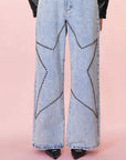 Studded Star Straight Jeans with Pockets